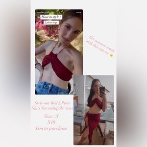 Red Two-Piece Skirt Set